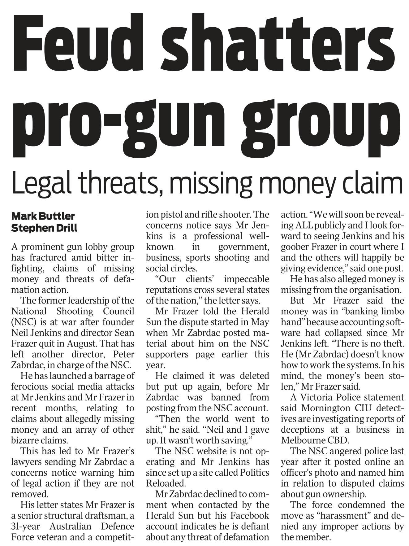 Article on infighting in National Shooting Council